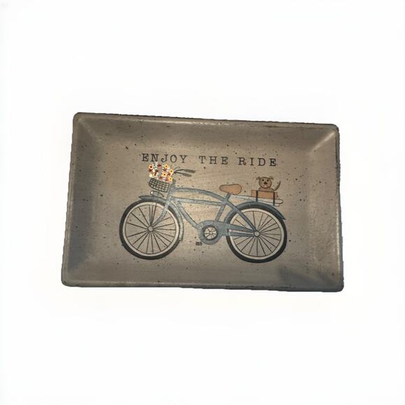 Vintage Donna White Bicycle ‘Enjoy the Ride’ Coin Key Wood Tray Rustic Farmhouse - Picture 2 of 5